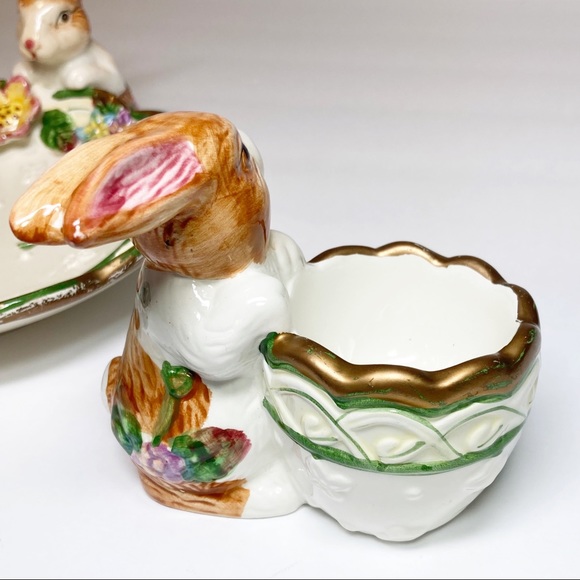 Vintage Easter Bunny Egg Cup and Plate Ceramic Set Of 2 - Picture 12 of 16